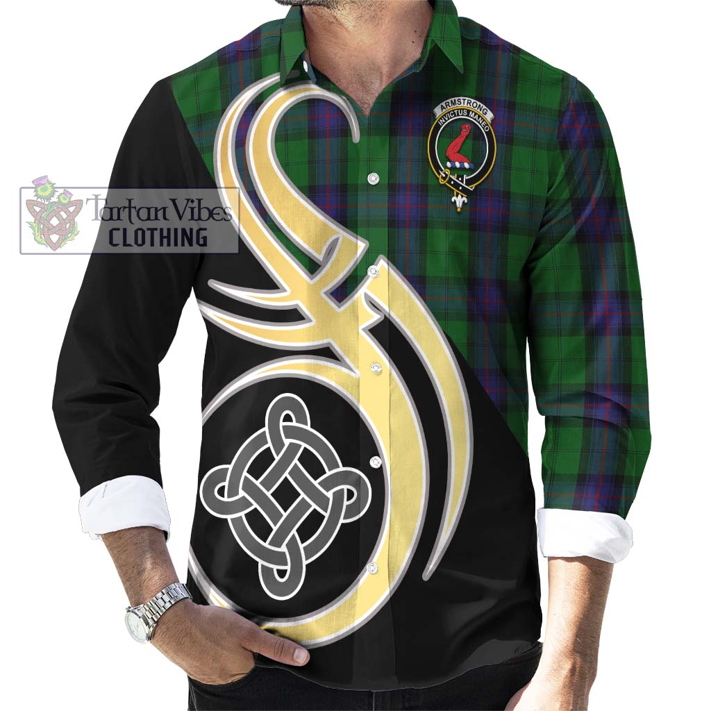 Armstrong Tartan Long Sleeve Button Shirt with Family Crest and Celtic Symbol Style - Tartan Vibes Clothing