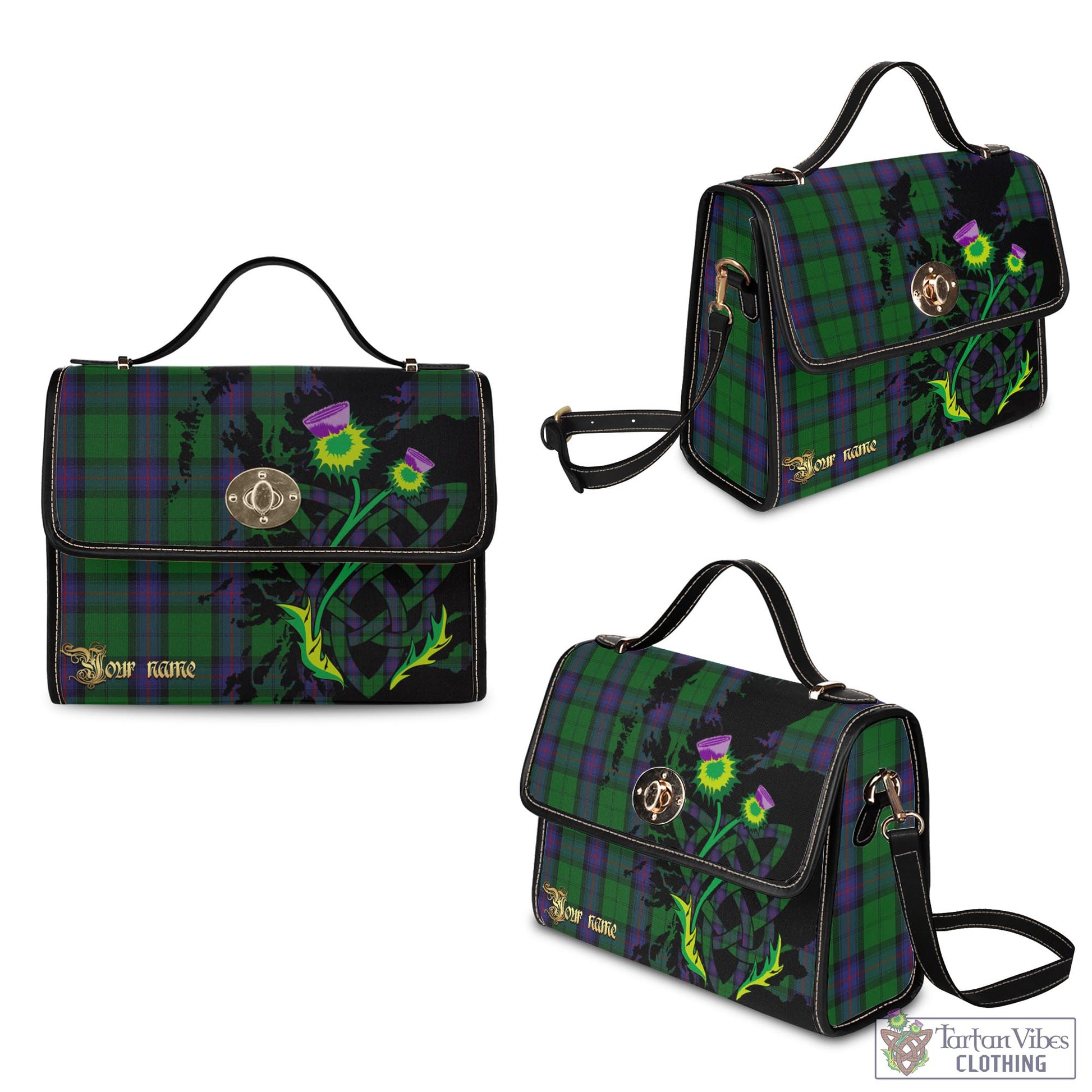 Tartan Vibes Clothing Armstrong Tartan Waterproof Canvas Bag with Scotland Map and Thistle Celtic Accents