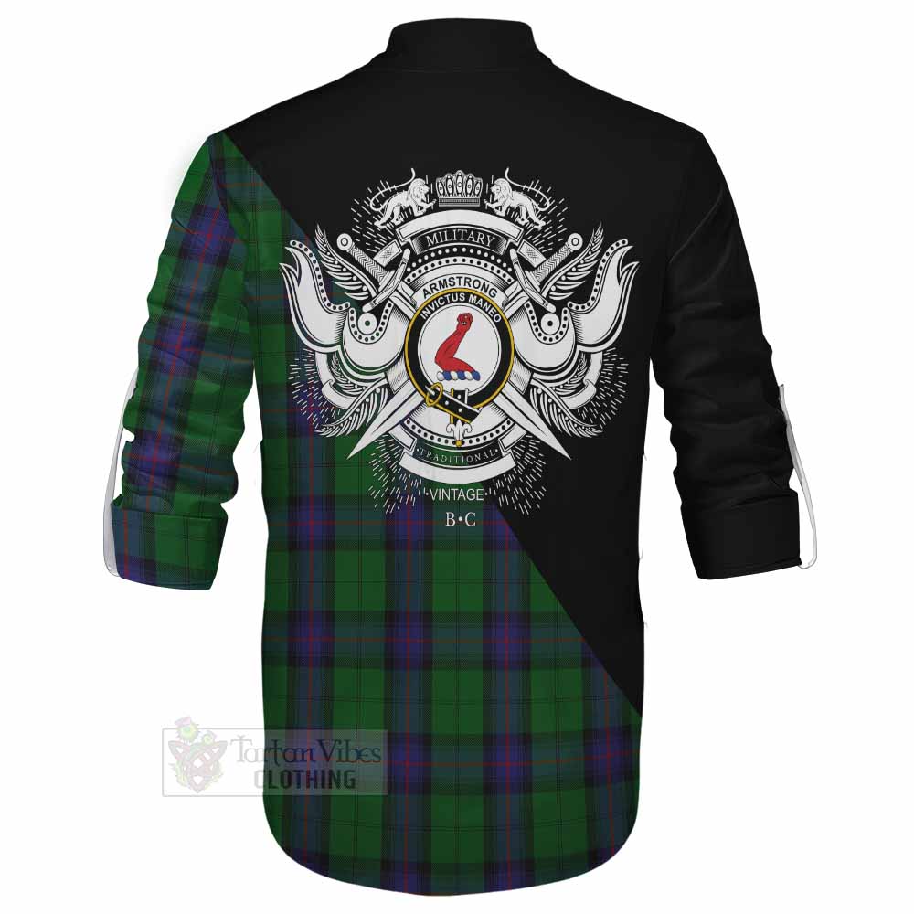 Tartan Vibes Clothing Armstrong Tartan Ghillie Kilt Shirt with Family Crest and Military Logo Style