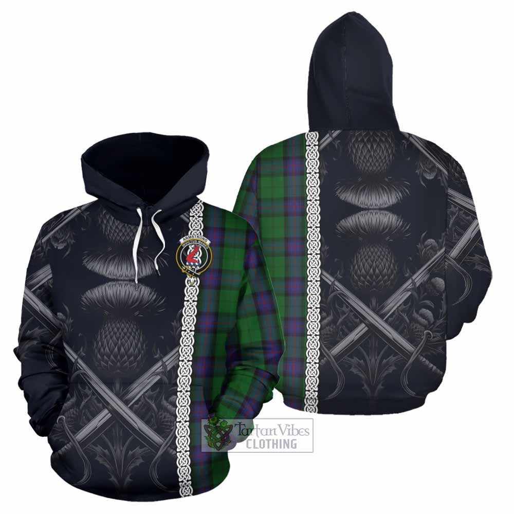Tartan Vibes Clothing Armstrong Tartan Hoodie with Family Crest Cross Sword Thistle Celtic Vibes
