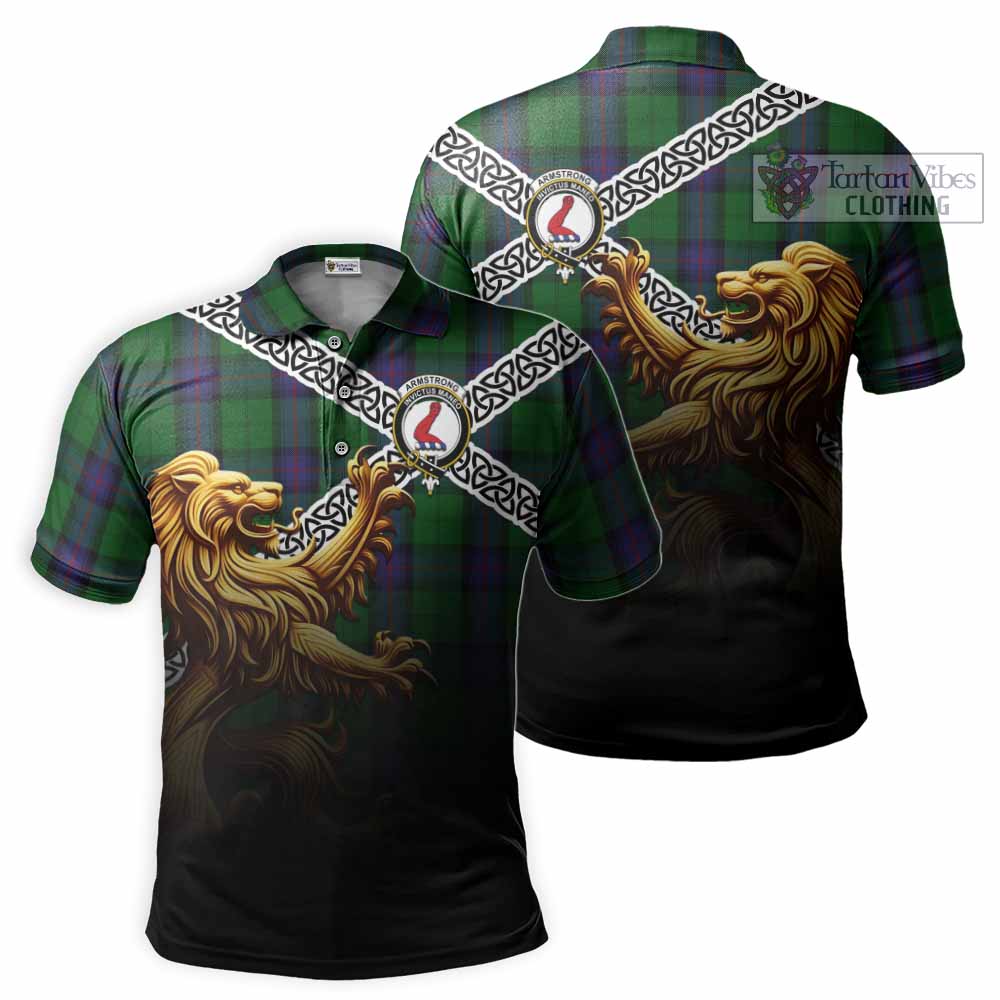 Tartan Vibes Clothing Armstrong Crest Tartan Polo Shirt with Golden Lion Emblem Celtic Style
