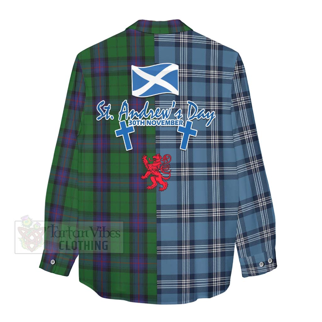 Tartan Vibes Clothing Armstrong Tartan Women's Casual Shirt Happy St. Andrew's Day Half Tartan Style