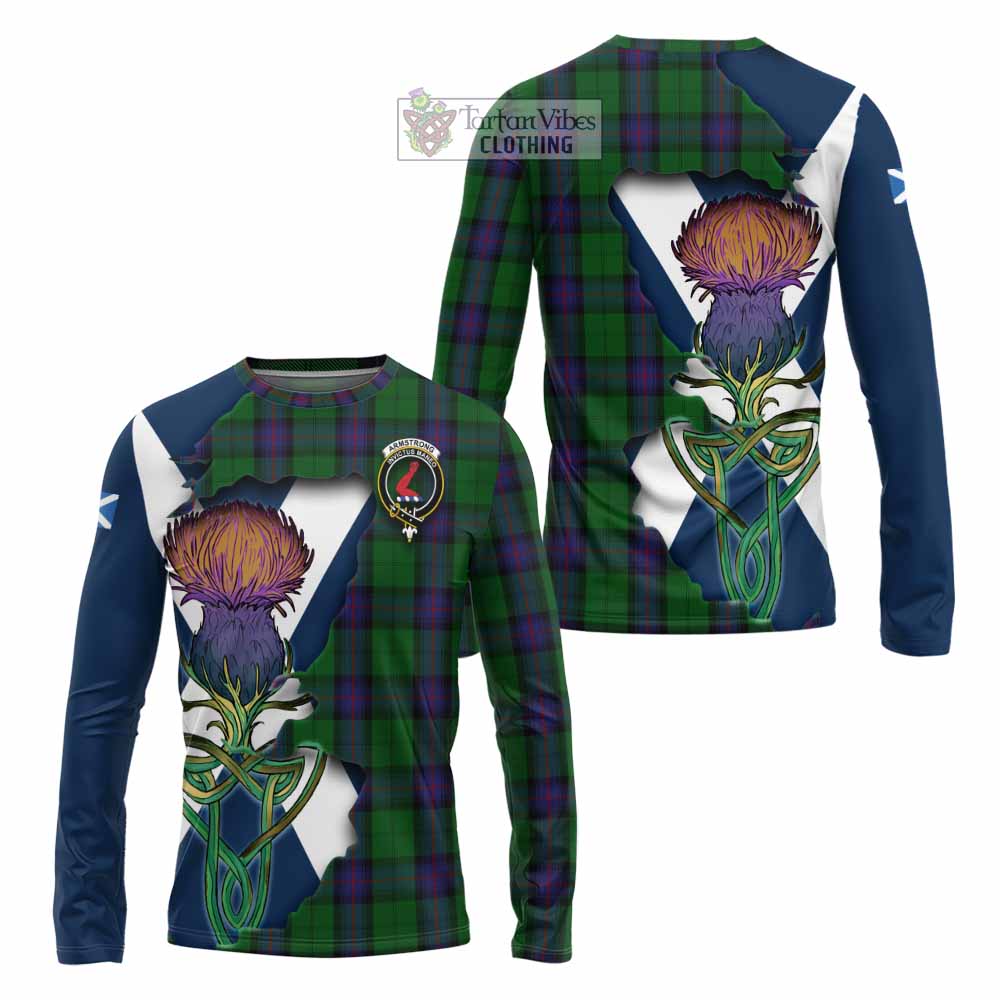 Tartan Vibes Clothing Armstrong Tartan Family Crest Long Sleeve T-Shirt Scottish Thistle Celtic Inspired