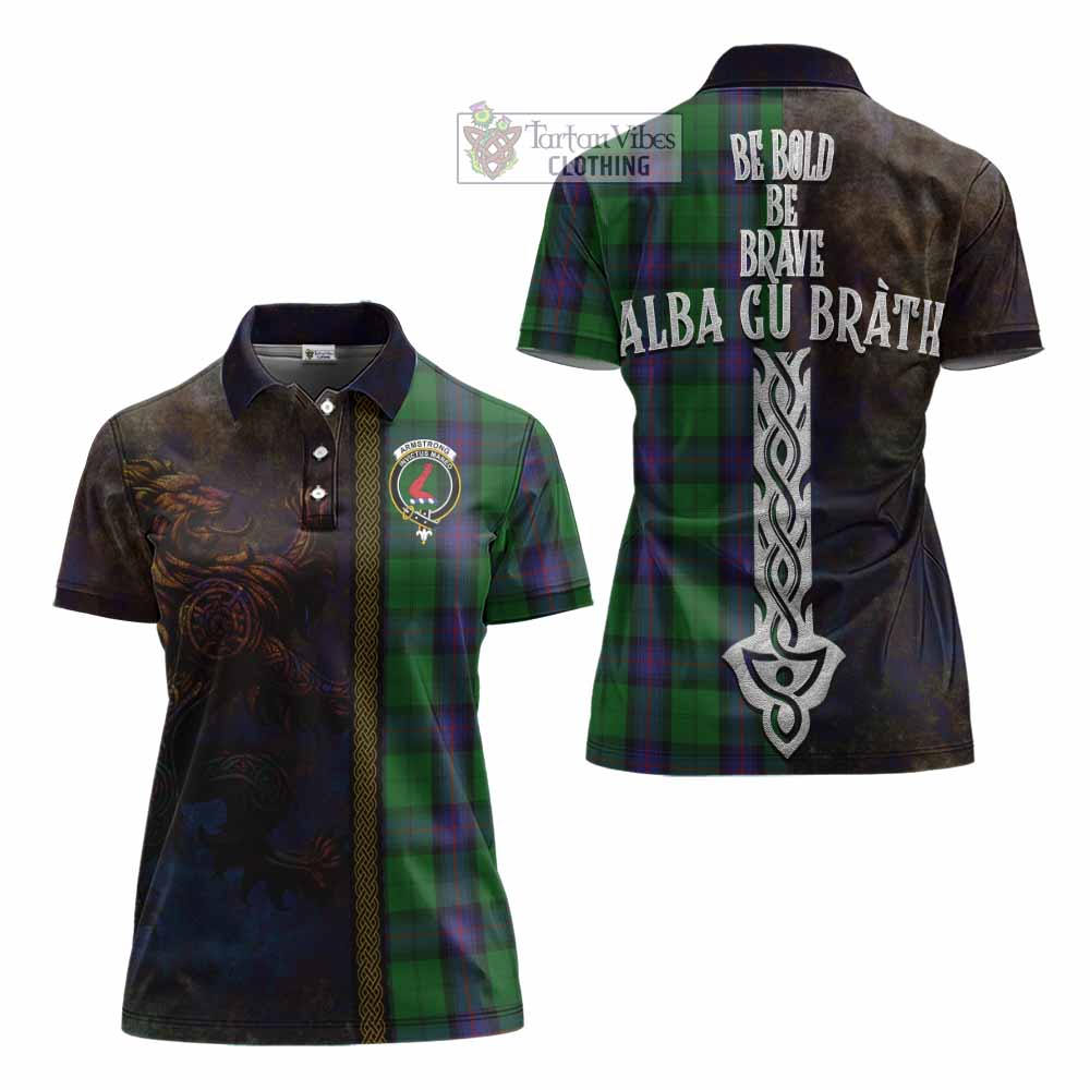 Tartan Vibes Clothing Armstrong Tartan Family Crest Women's Polo Shirt Alba Gu Brath Be Brave Lion Ancient Style
