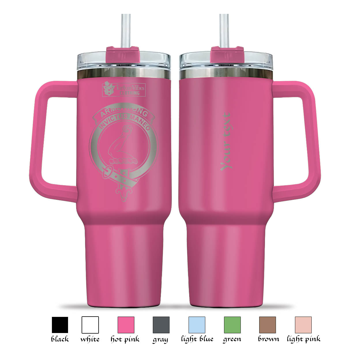 Tartan Vibes Clothing Armstrong Engraved Family Crest Tumbler with Handle