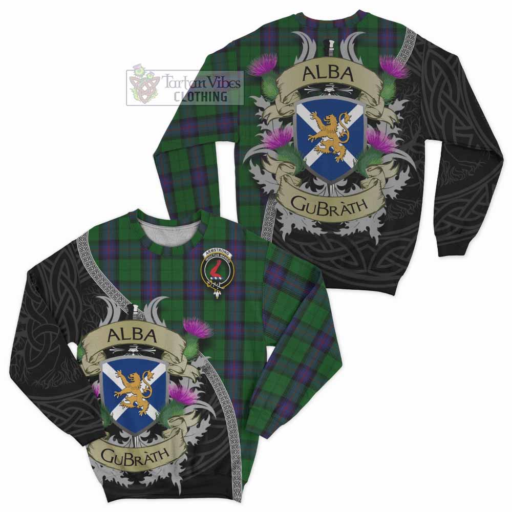 Tartan Vibes Clothing Armstrong Tartan Family Crest Sweatshirt Lion Rampant Royal Thistle Shield Celtic Inspired