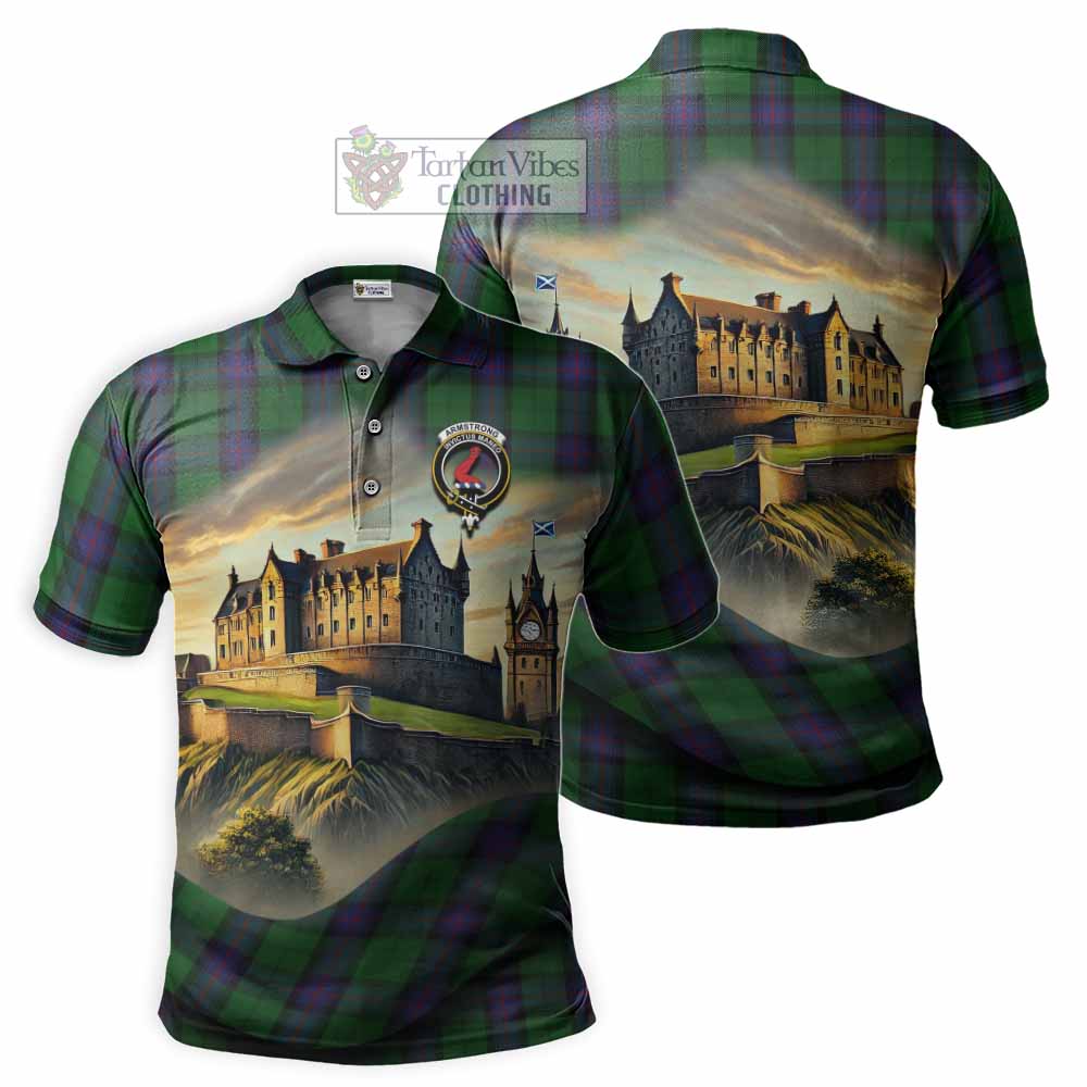 Tartan Vibes Clothing Armstrong Tartan Family Crest Polo Shirt with Scottish Ancient Castle Stype
