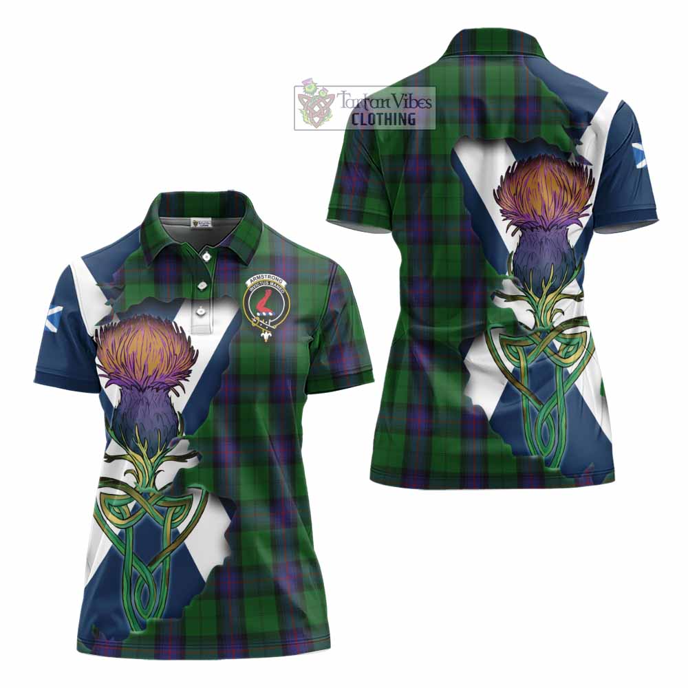 Tartan Vibes Clothing Armstrong Tartan Family Crest Women's Polo Shirt Scottish Thistle Celtic Inspired