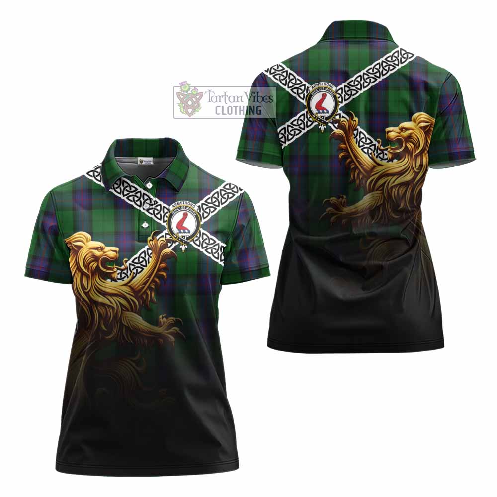 Tartan Vibes Clothing Armstrong Crest Tartan Women's Polo Shirt with Golden Lion Emblem Celtic Style