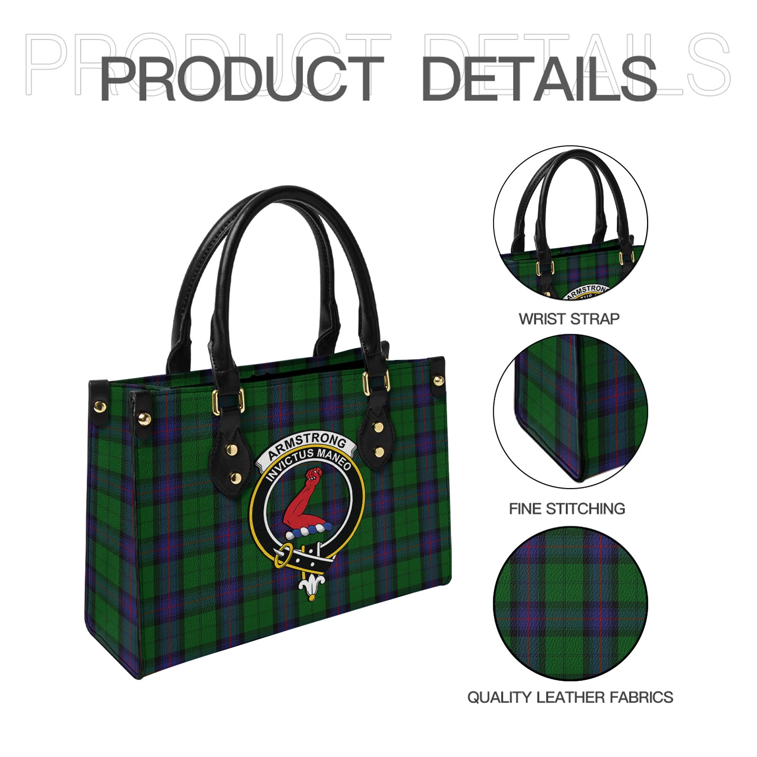 Armstrong Tartan Leather Bag with Family Crest - Tartanvibesclothing