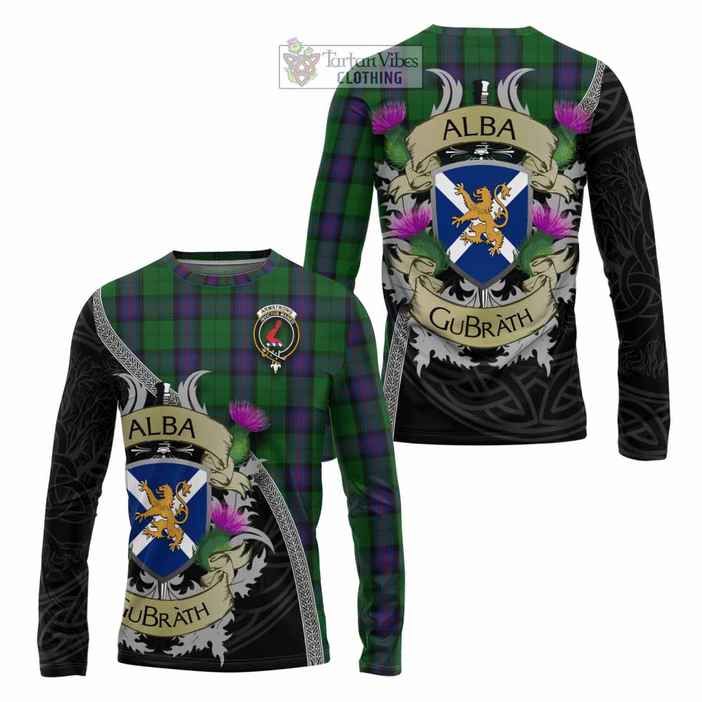 Tartan Vibes Clothing Armstrong Tartan Family Crest Long Sleeve T-Shirt Lion Rampant Royal Thistle Shield Celtic Inspired