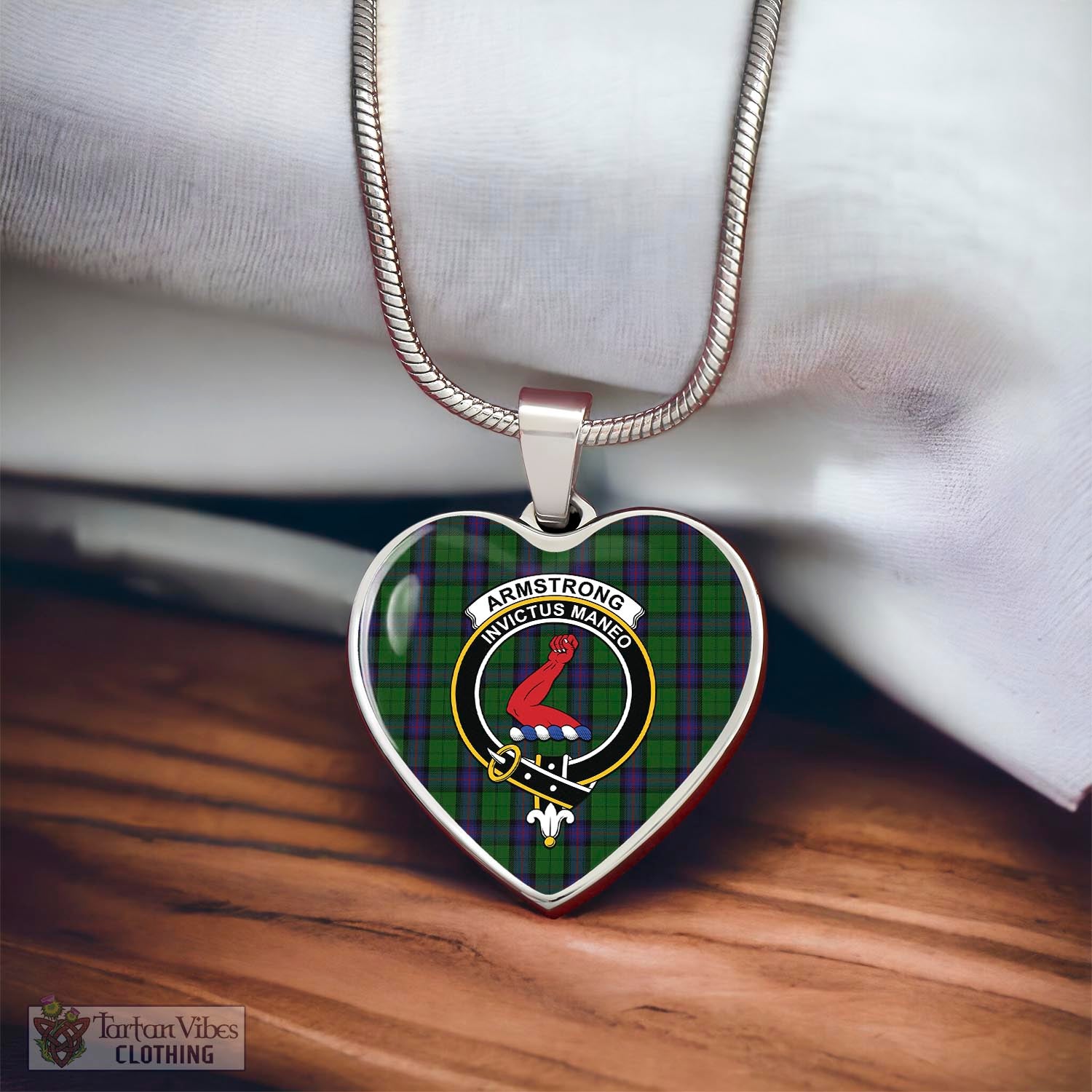 Tartan Vibes Clothing Armstrong Tartan Heart Necklace with Family Crest