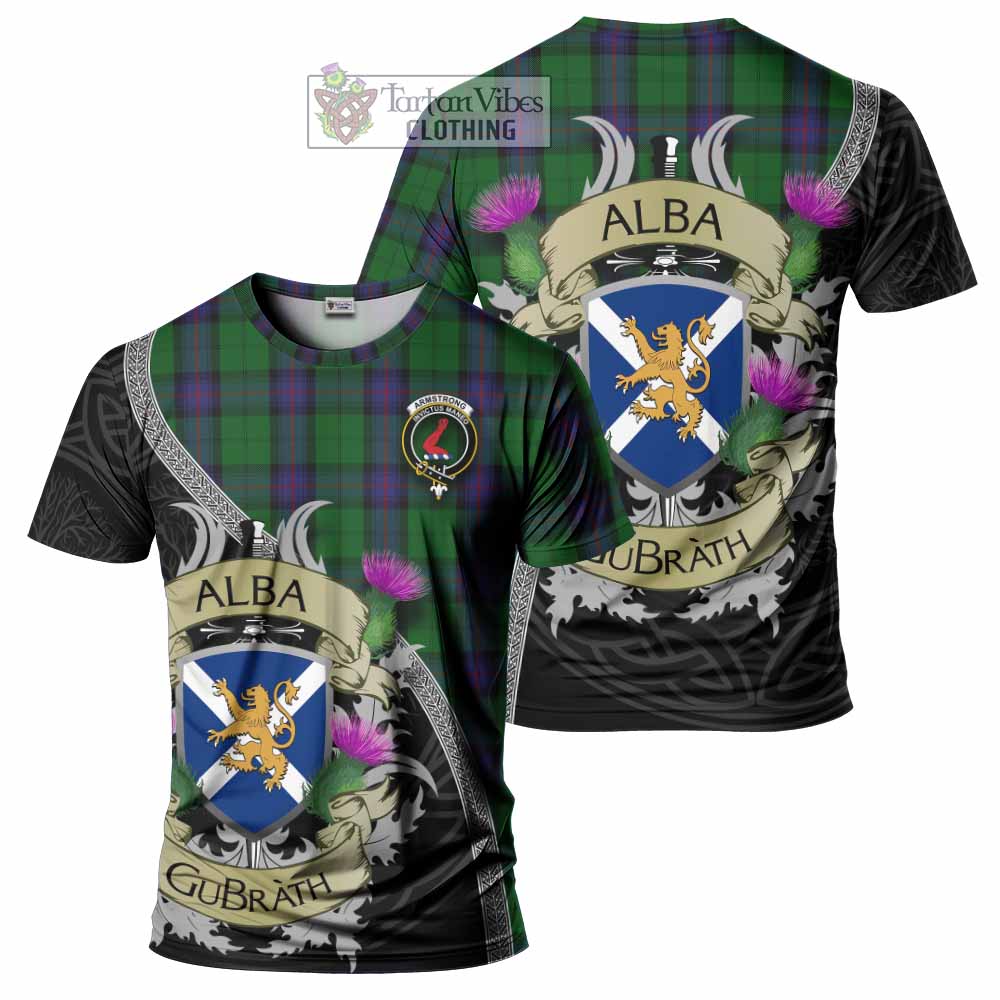 Tartan Vibes Clothing Armstrong Tartan Family Crest T-Shirt Lion Rampant Royal Thistle Shield Celtic Inspired