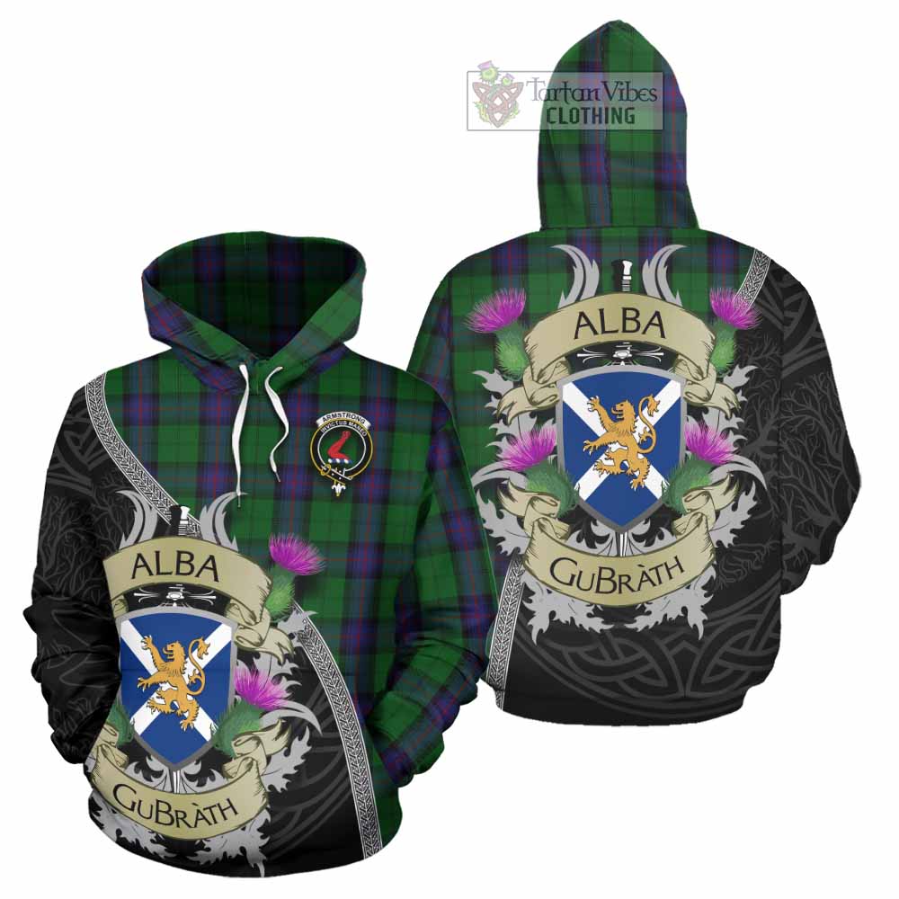 Tartan Vibes Clothing Armstrong Tartan Family Crest Hoodie Lion Rampant Royal Thistle Shield Celtic Inspired