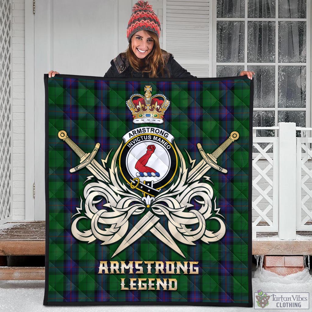 Tartan Vibes Clothing Armstrong Tartan Quilt with Clan Crest and the Golden Sword of Courageous Legacy