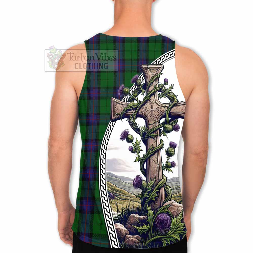 Tartan Vibes Clothing Armstrong Tartan Men's Tank Top with Family Crest and St. Andrew's Cross Accented by Thistle Vines