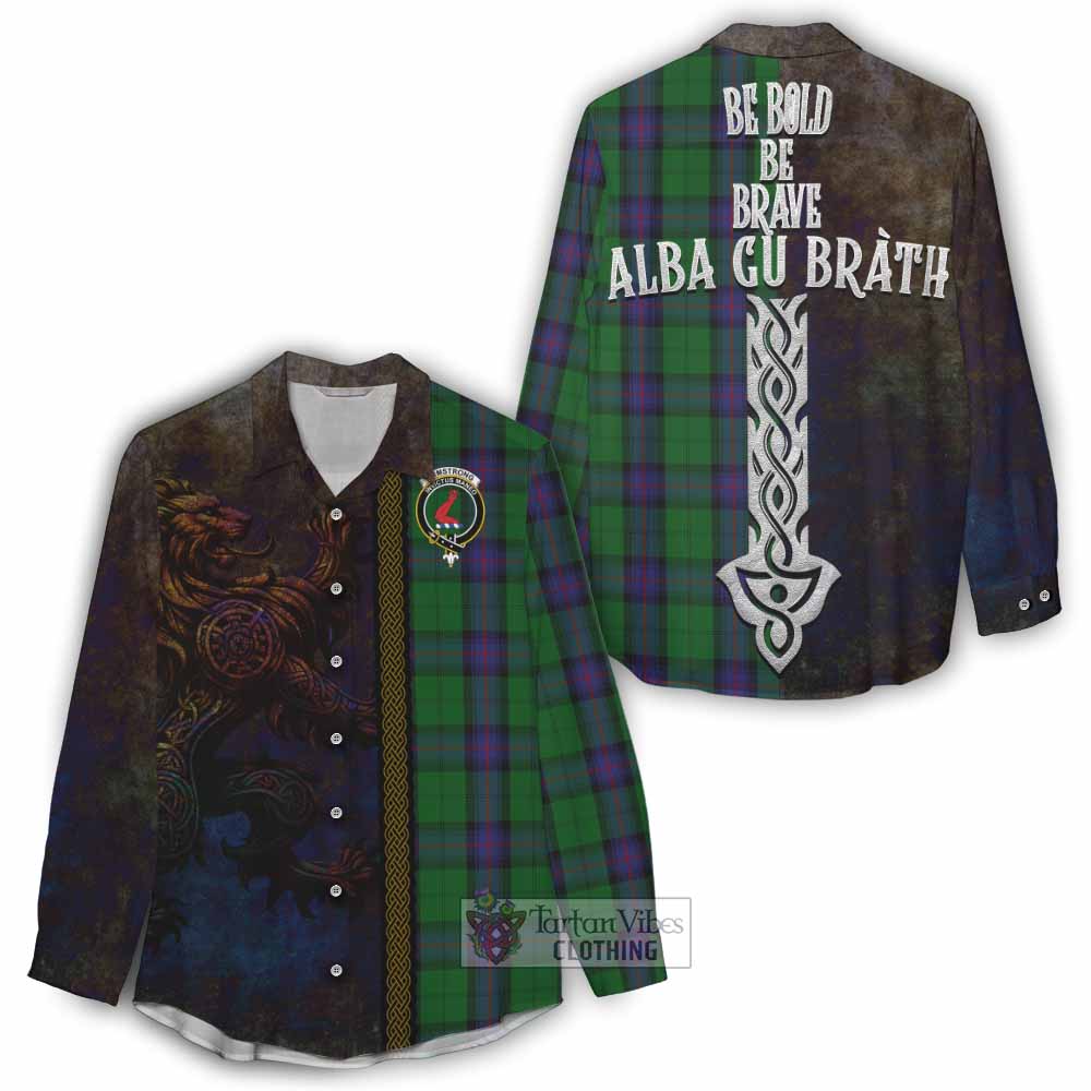 Tartan Vibes Clothing Armstrong Tartan Family Crest Women's Casual Shirt Alba Gu Brath Be Brave Lion Ancient Style