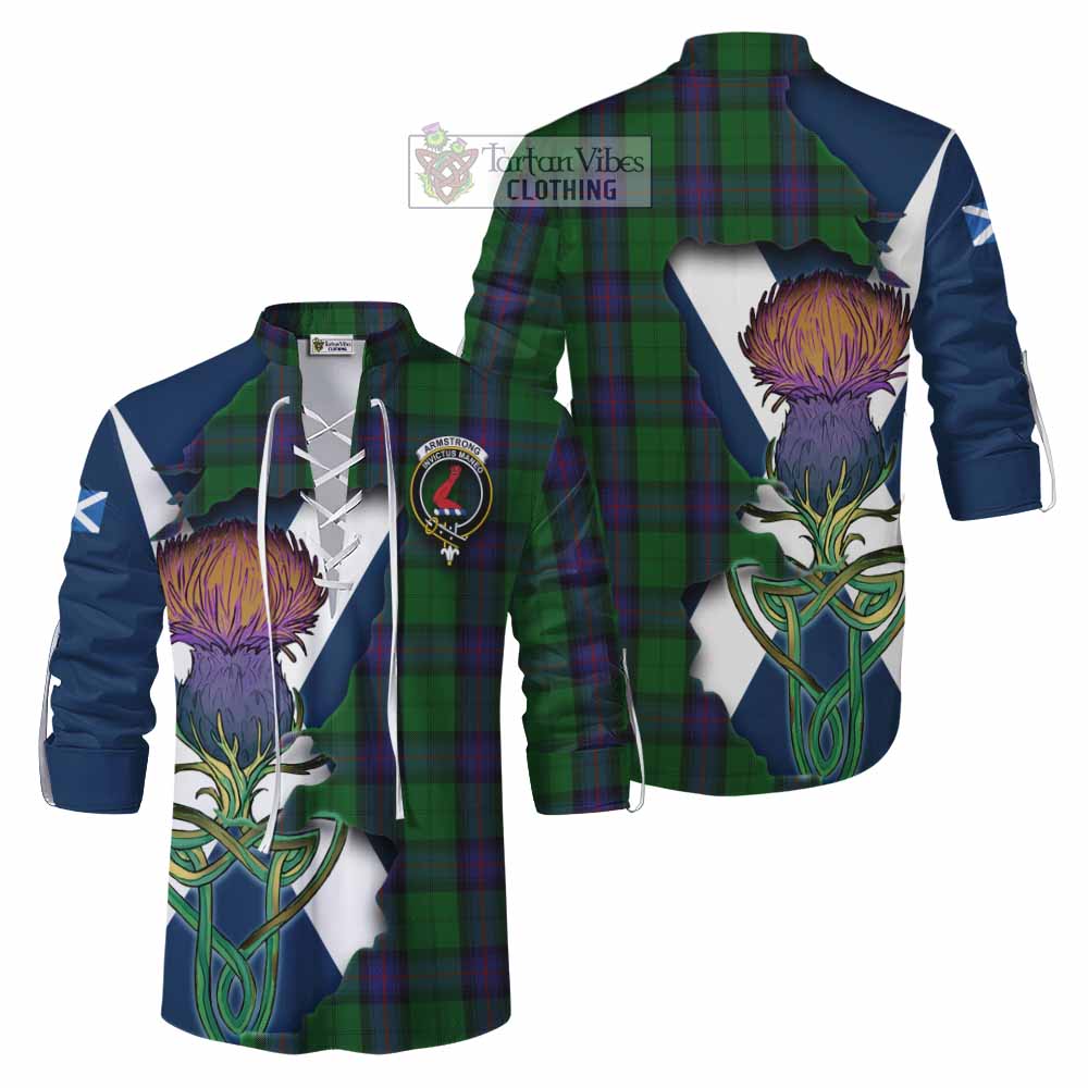 Tartan Vibes Clothing Armstrong Tartan Family Crest Ghillie Kilt Shirt Scottish Thistle Celtic Inspired