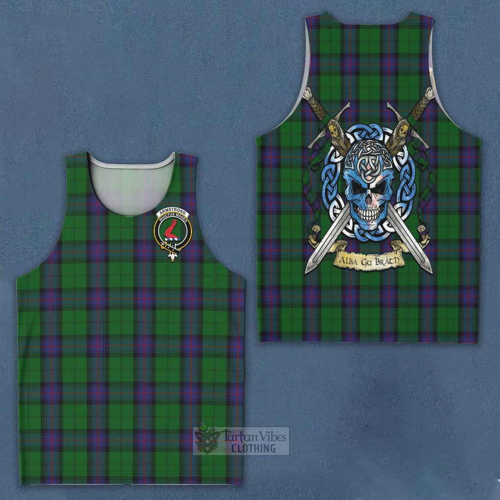 Tartan Vibes Clothing Armstrong Tartan Men's Tank Top with Family Crest Celtic Skull Style