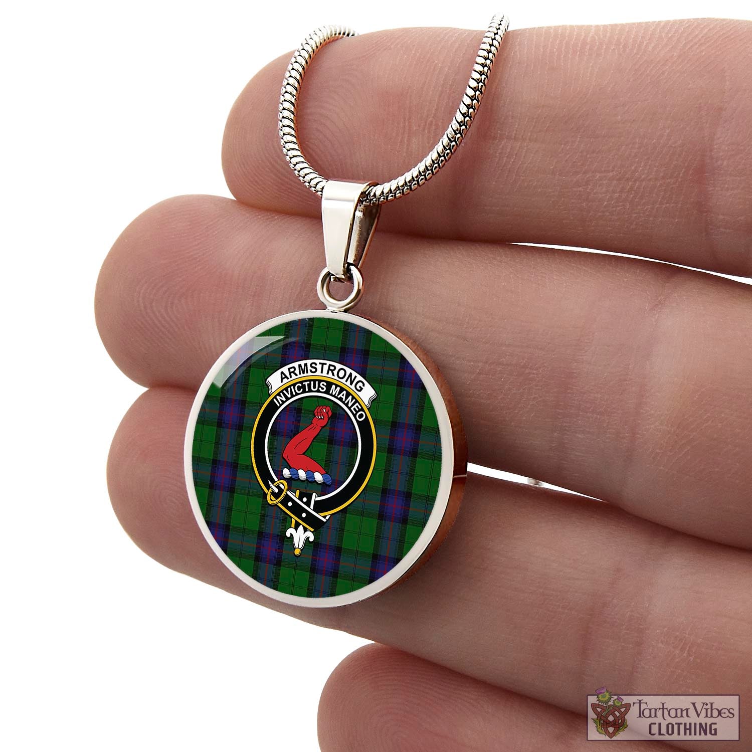 Tartan Vibes Clothing Armstrong Tartan Circle Necklace with Family Crest