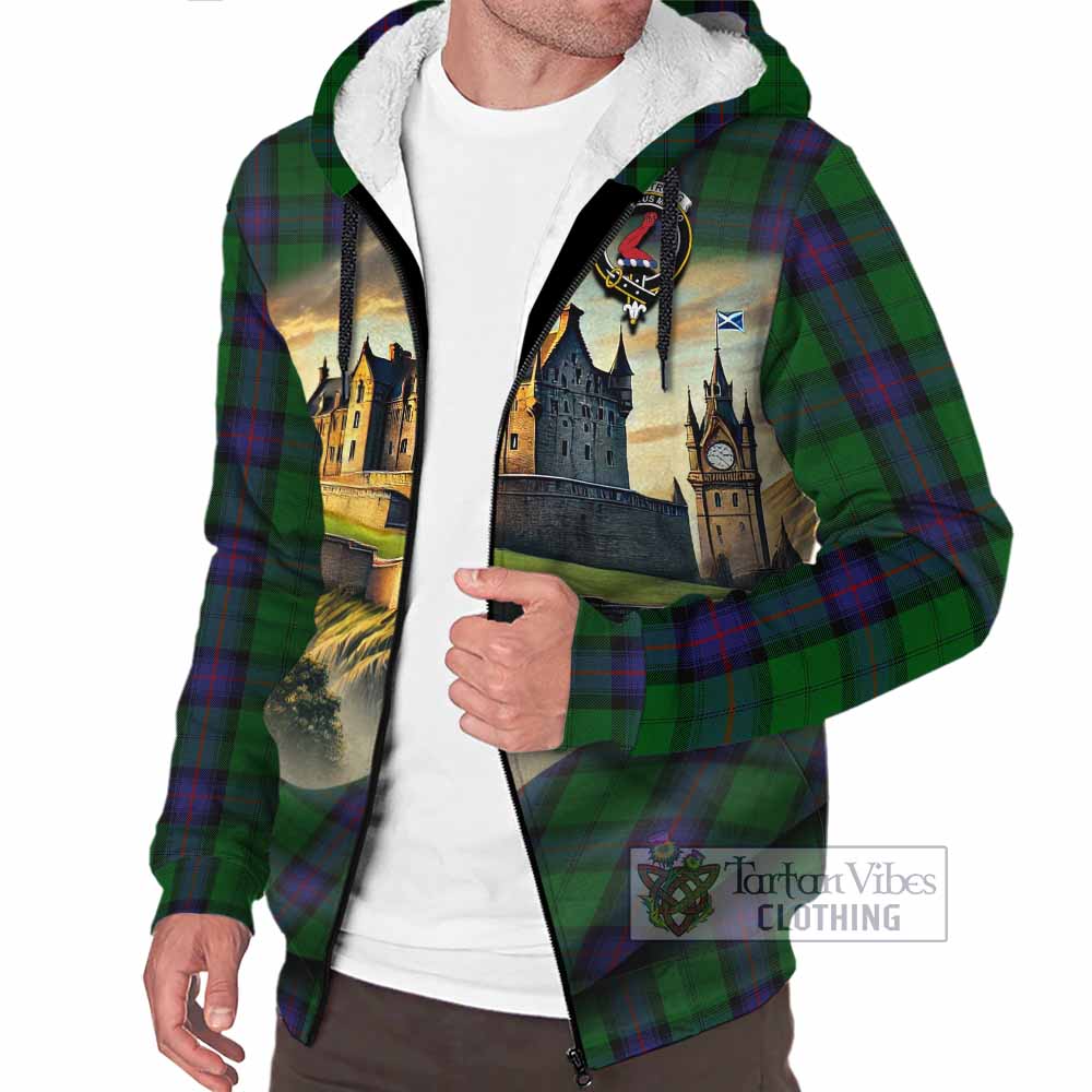 Tartan Vibes Clothing Armstrong Tartan Family Crest Sherpa Hoodie with Scottish Ancient Castle Style