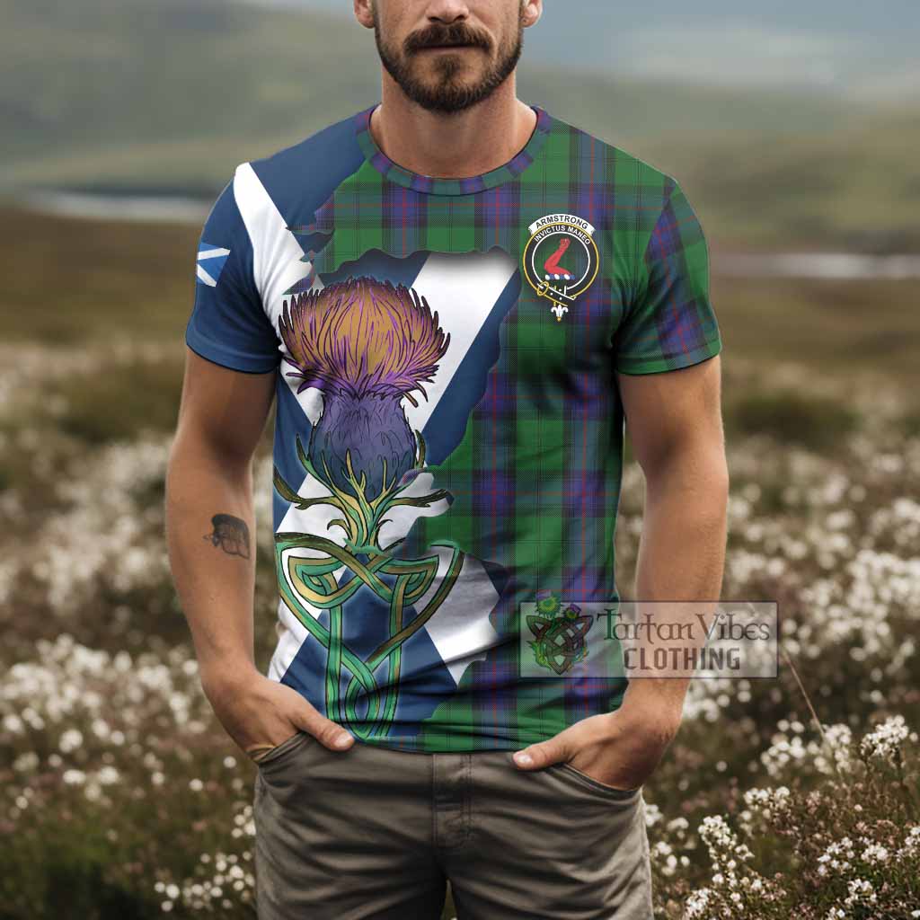 Tartan Vibes Clothing Armstrong Tartan Family Crest T-Shirt Scottish Thistle Celtic Inspired