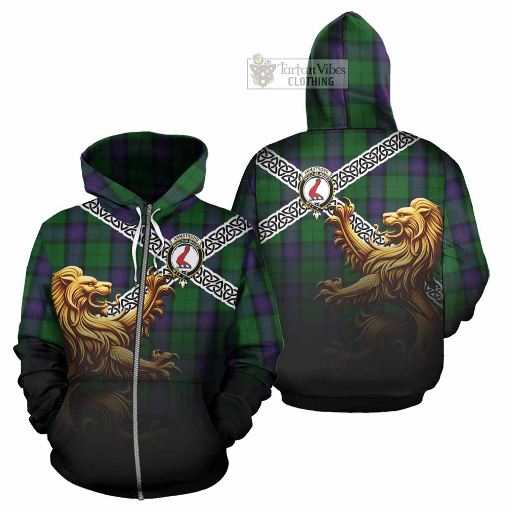 Tartan Vibes Clothing Armstrong Crest Tartan Hoodie with Golden Lion Emblem Celtic Style