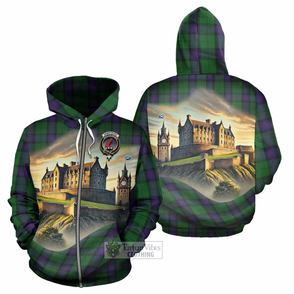 Tartan Vibes Clothing Armstrong Tartan Family Crest Hoodie with Scottish Ancient Castle Style