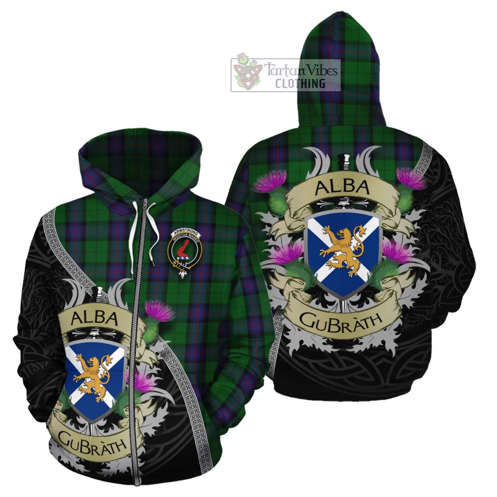 Tartan Vibes Clothing Armstrong Tartan Family Crest Cotton Hoodie Lion Rampant Royal Thistle Shield Celtic Inspired