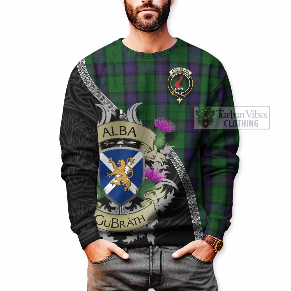Tartan Vibes Clothing Armstrong Tartan Family Crest Sweatshirt Lion Rampant Royal Thistle Shield Celtic Inspired