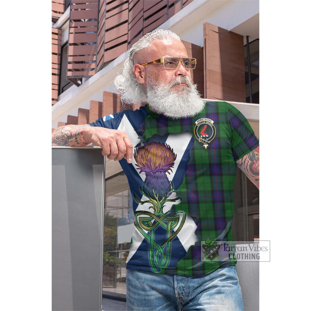 Tartan Vibes Clothing Armstrong Tartan Family Crest Cotton T-shirt Scottish Thistle Celtic Inspired