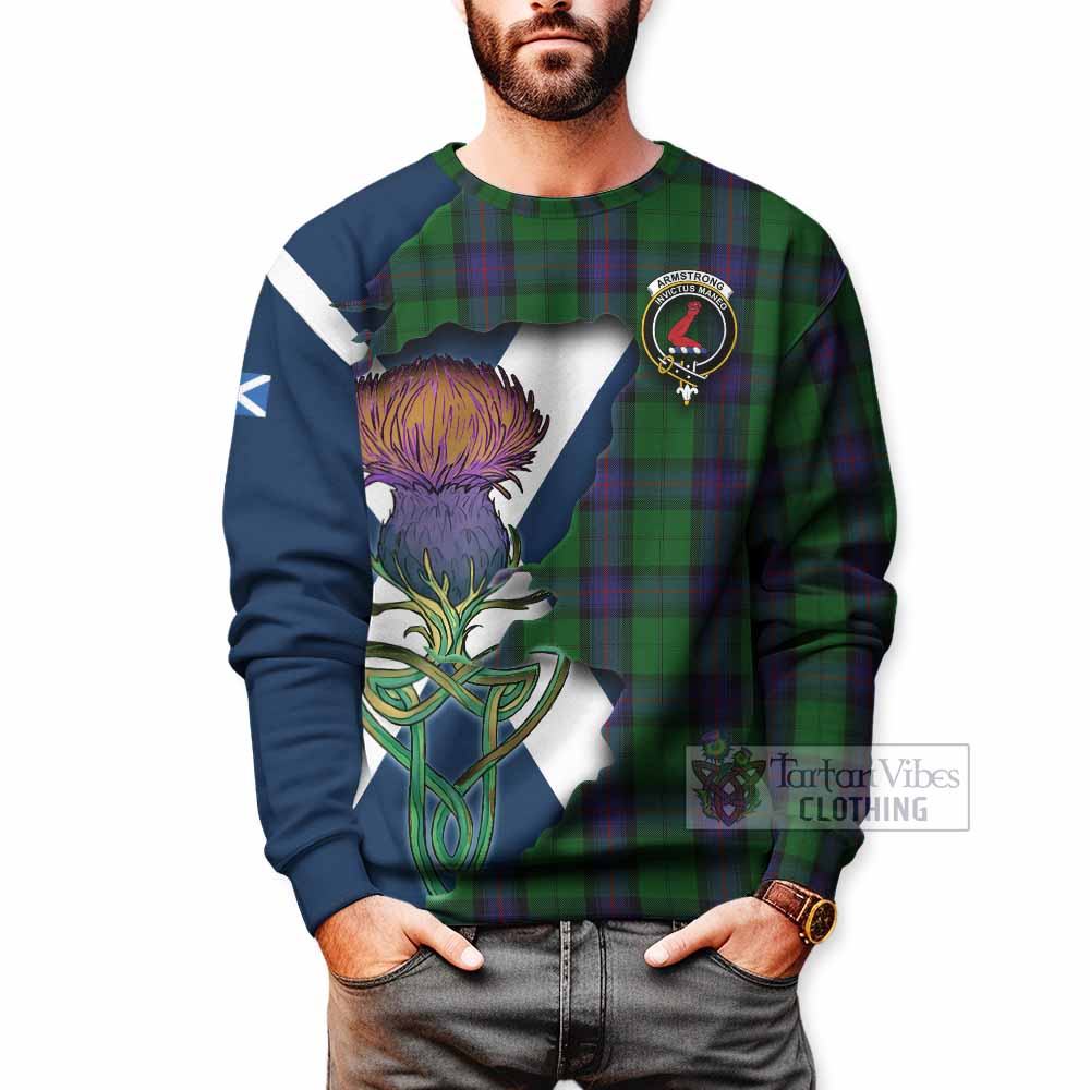 Tartan Vibes Clothing Armstrong Tartan Family Crest Sweatshirt Scottish Thistle Celtic Inspired