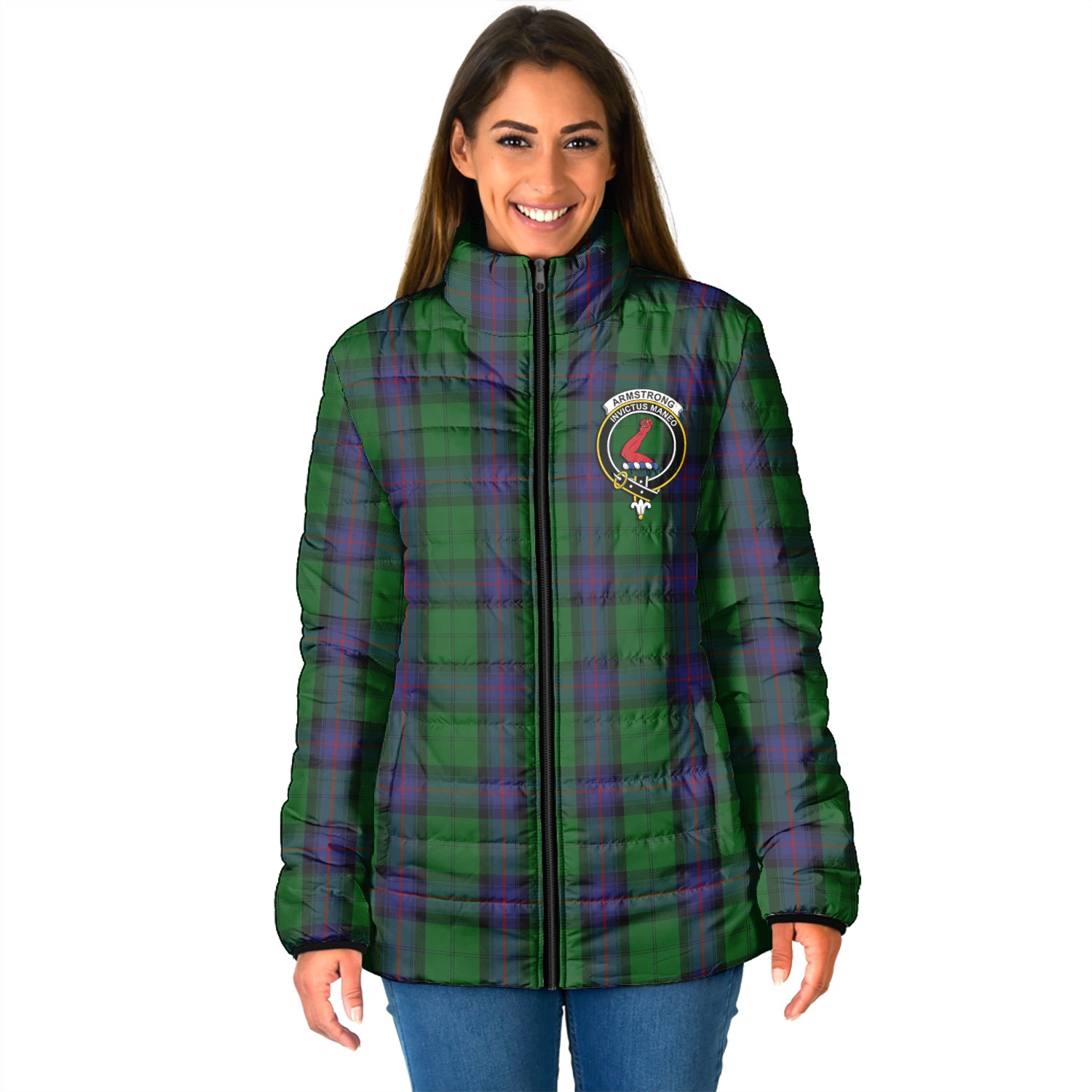 Armstrong Tartan Padded Jacket with Family Crest - Tartanvibesclothing