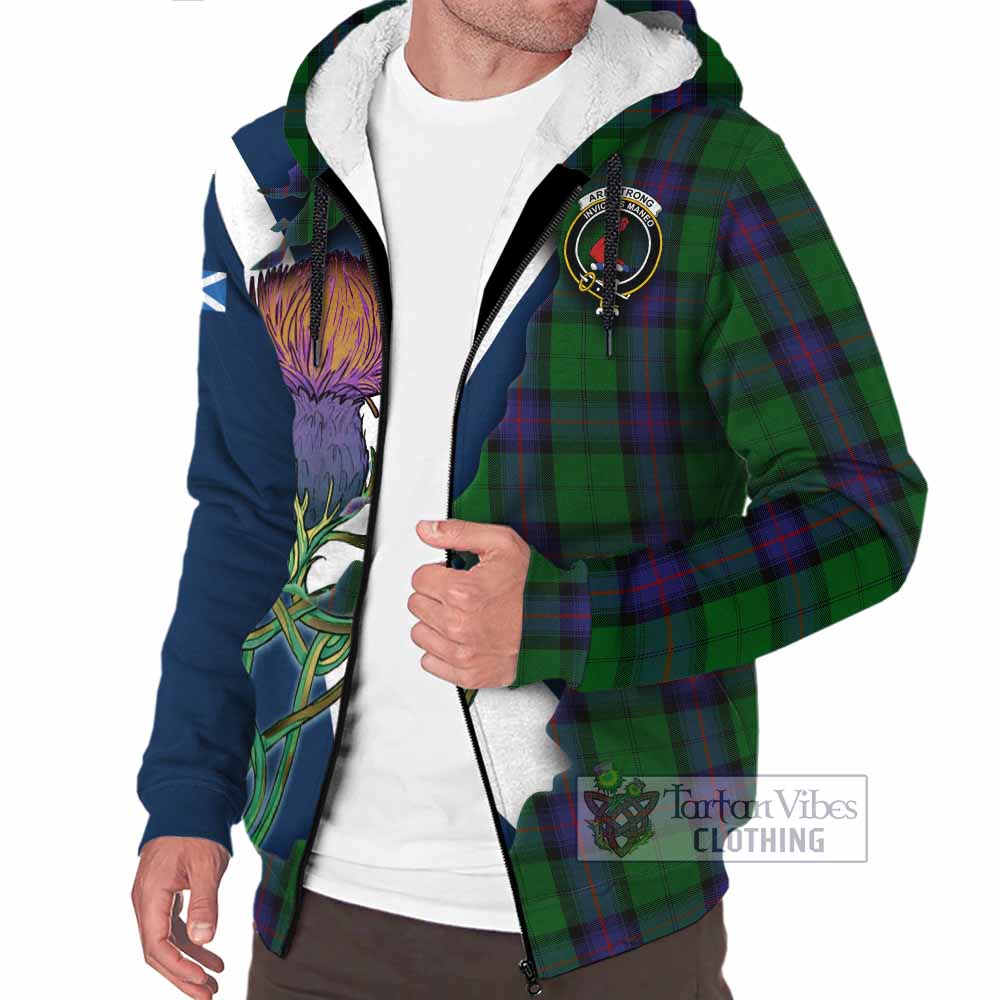 Tartan Vibes Clothing Armstrong Tartan Family Crest Sherpa Hoodie Scottish Thistle Celtic Inspired