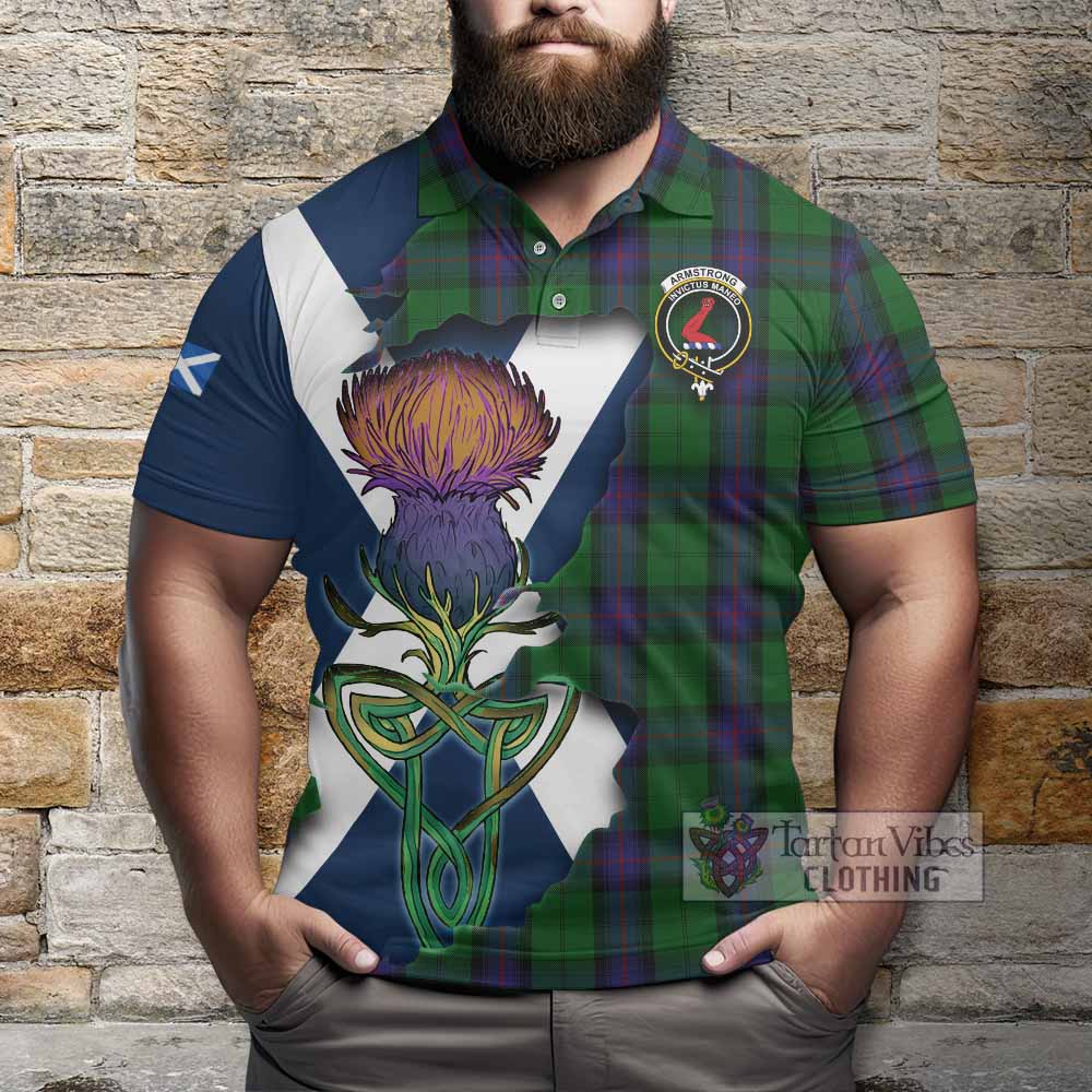 Tartan Vibes Clothing Armstrong Tartan Family Crest Polo Shirt Scottish Thistle Celtic Inspired