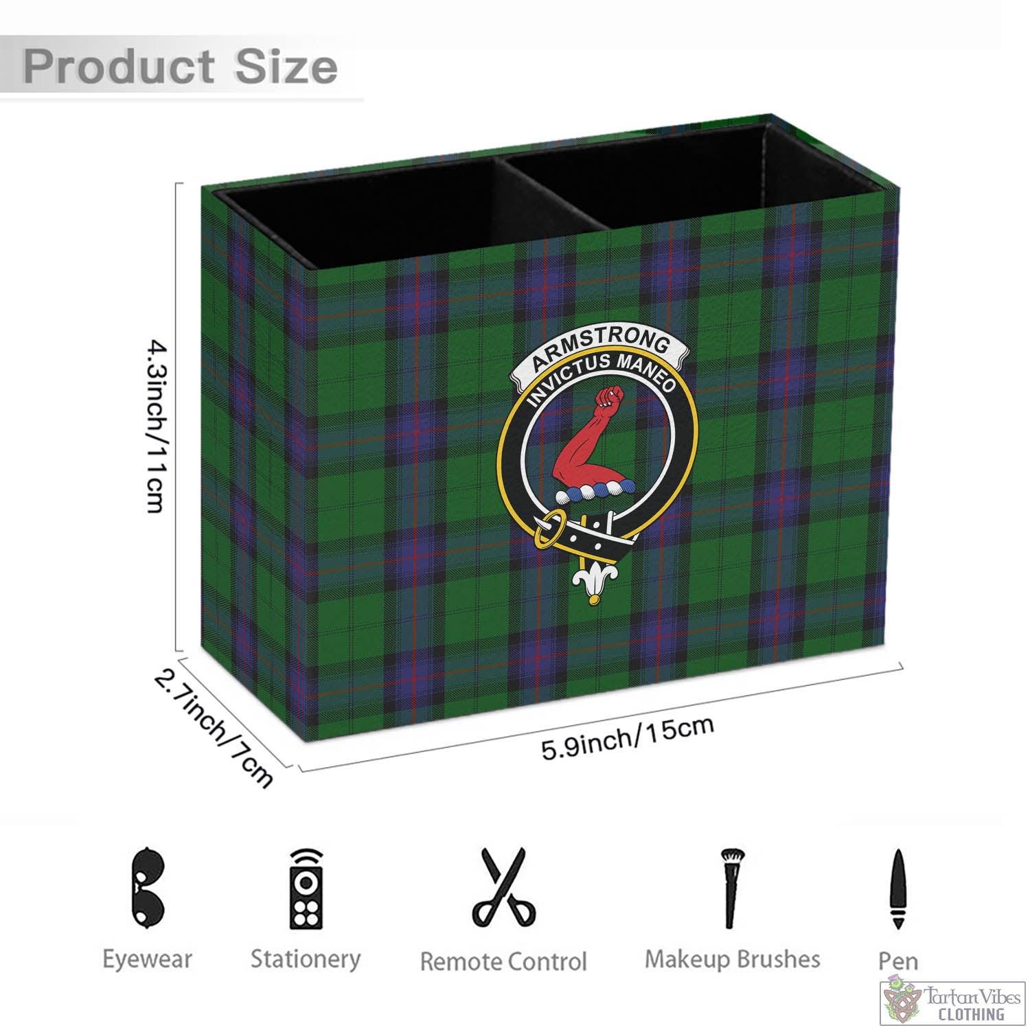 Tartan Vibes Clothing Armstrong Tartan Pen Holder with Family Crest