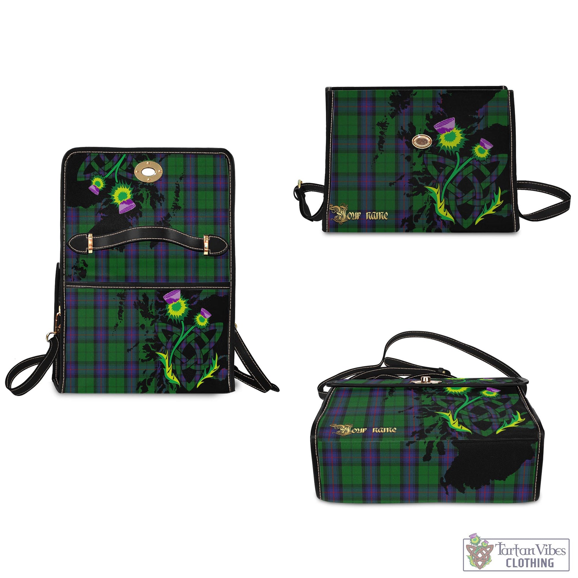 Tartan Vibes Clothing Armstrong Tartan Waterproof Canvas Bag with Scotland Map and Thistle Celtic Accents