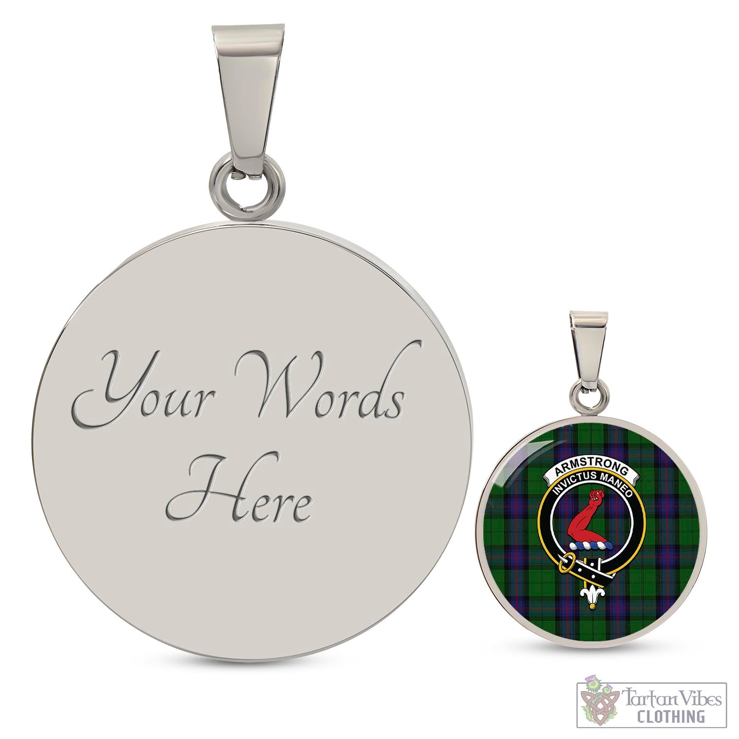 Tartan Vibes Clothing Armstrong Tartan Circle Necklace with Family Crest