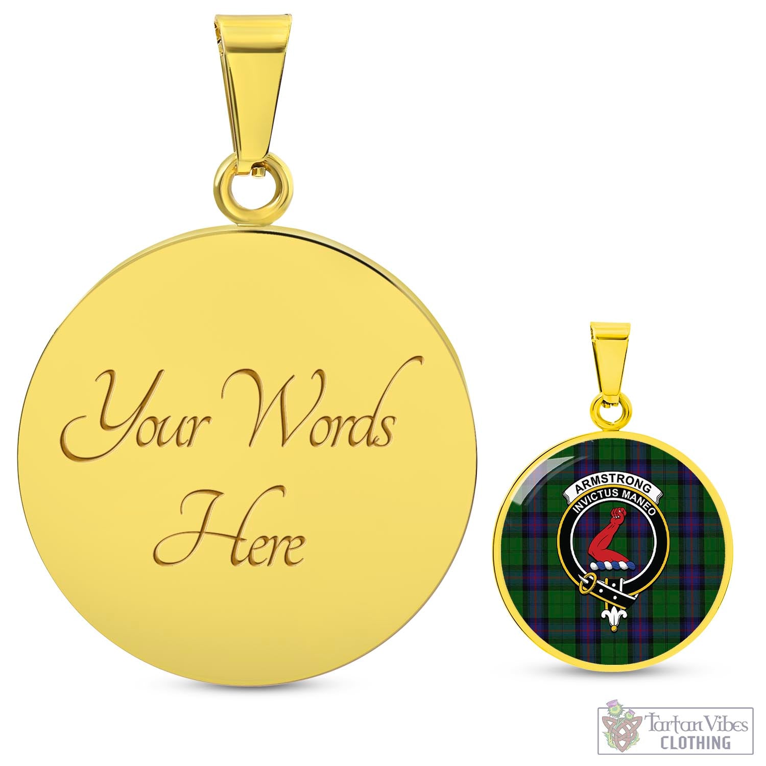 Tartan Vibes Clothing Armstrong Tartan Circle Necklace with Family Crest