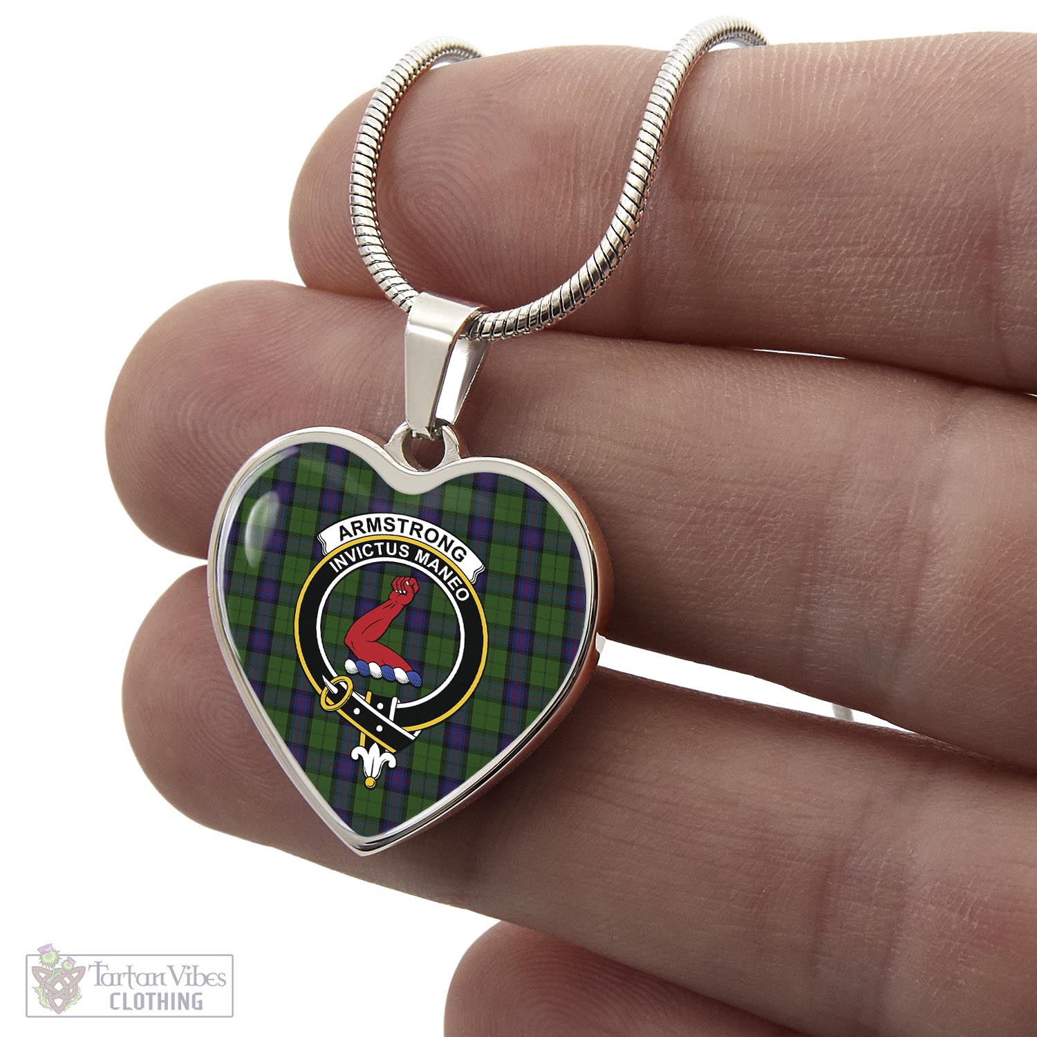 Tartan Vibes Clothing Armstrong Tartan Heart Necklace with Family Crest