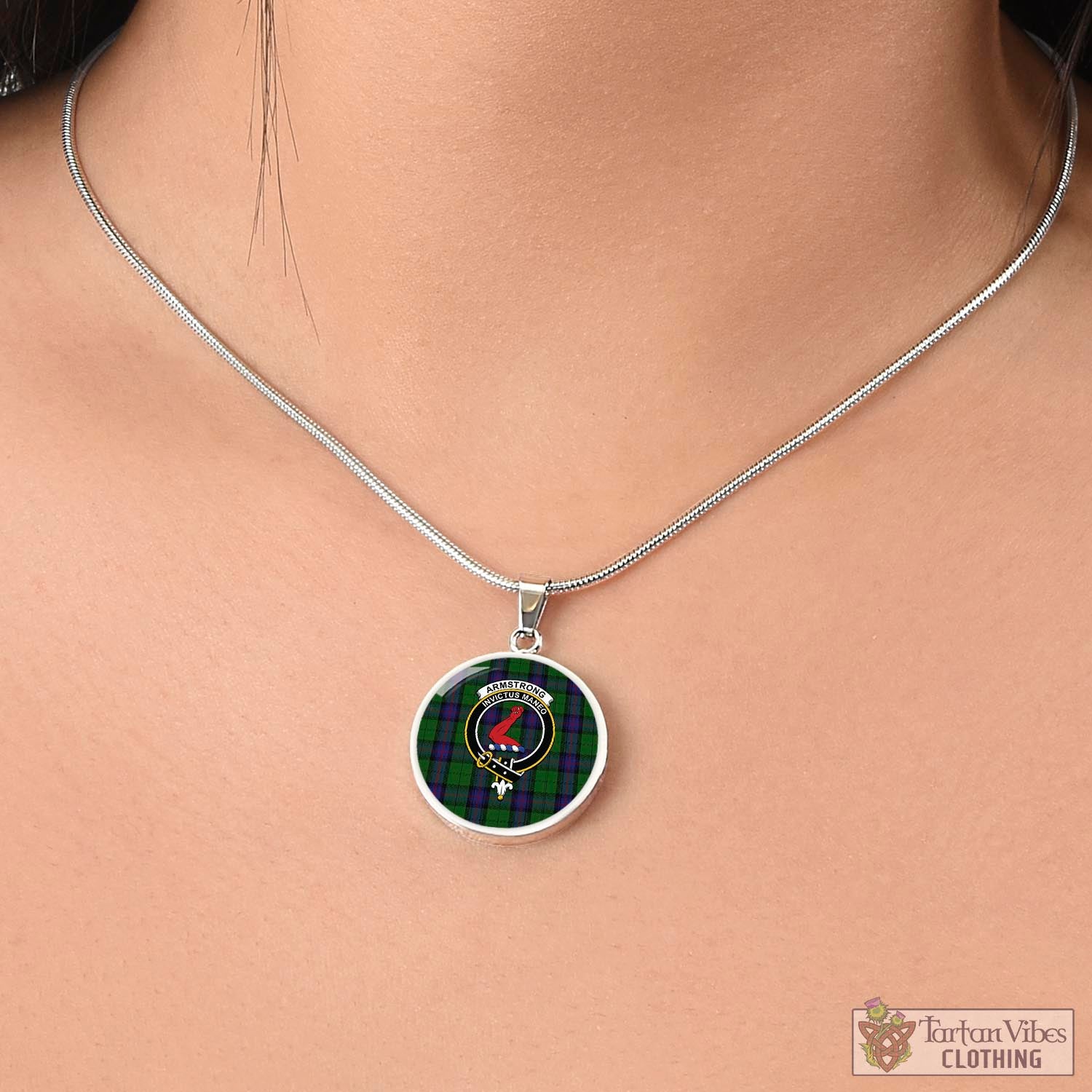 Tartan Vibes Clothing Armstrong Tartan Circle Necklace with Family Crest