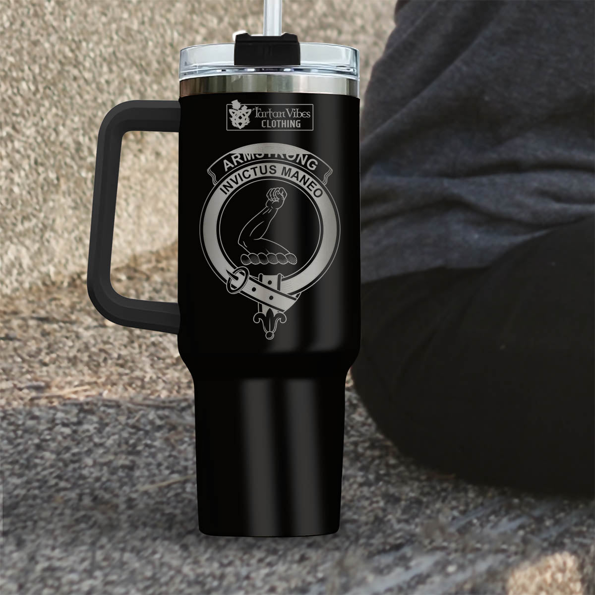 Tartan Vibes Clothing Armstrong Engraved Family Crest Tumbler with Handle