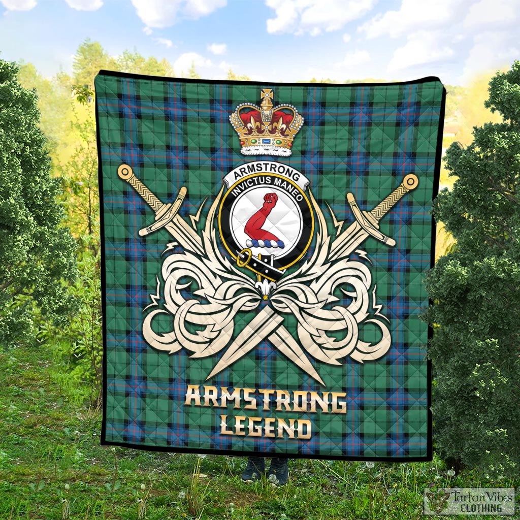 Tartan Vibes Clothing Armstrong Ancient Tartan Quilt with Clan Crest and the Golden Sword of Courageous Legacy