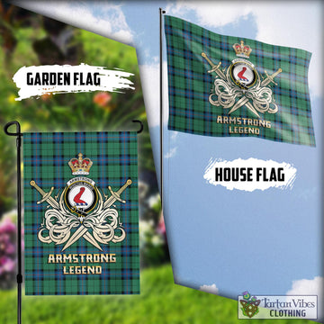 Armstrong Ancient Tartan Flag with Clan Crest and the Golden Sword of Courageous Legacy