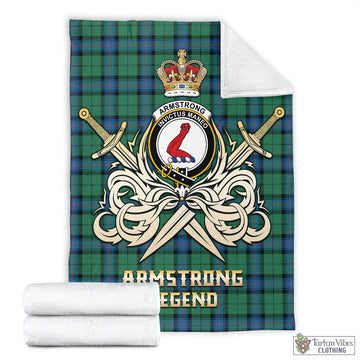 Armstrong Ancient Tartan Blanket with Clan Crest and the Golden Sword of Courageous Legacy