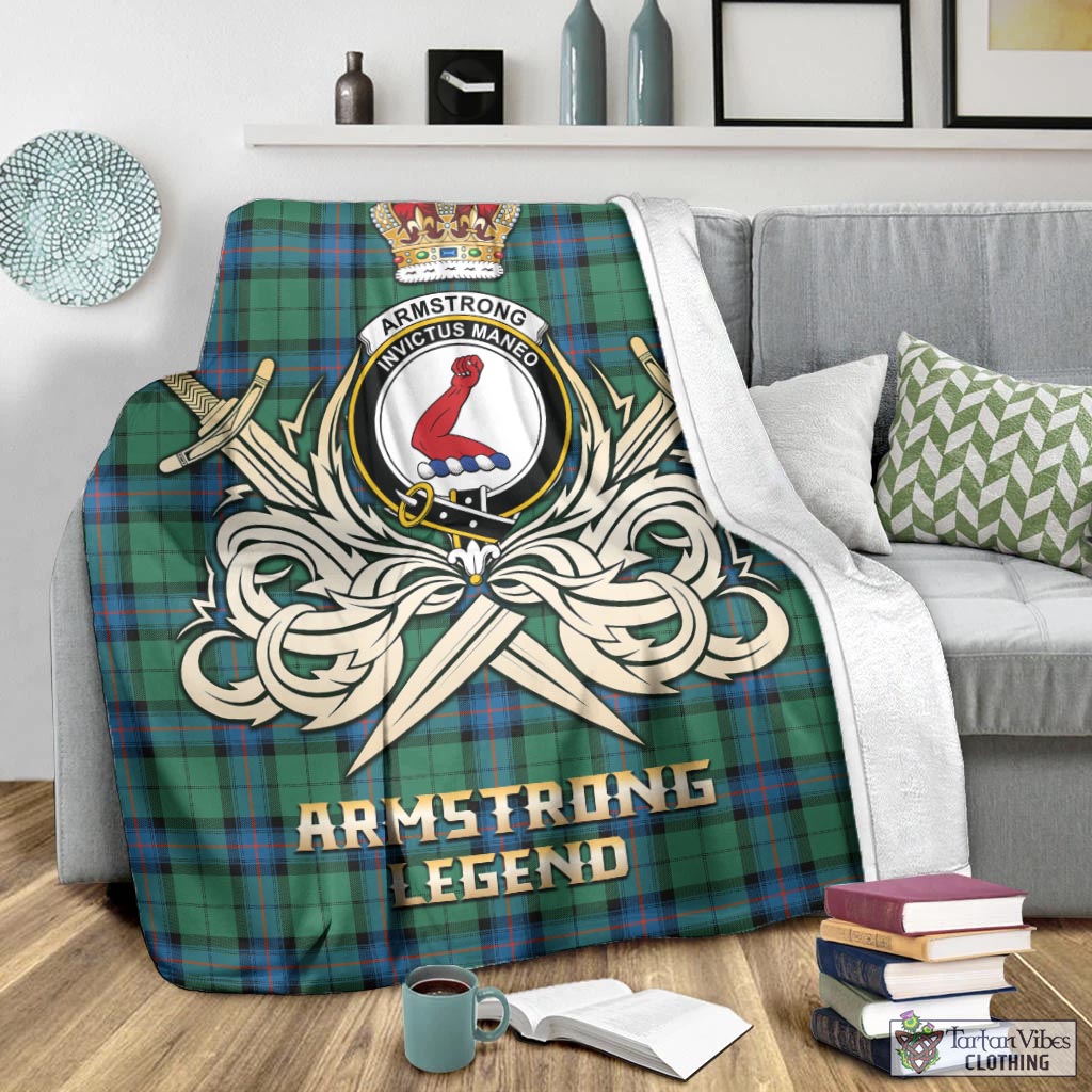 Tartan Vibes Clothing Armstrong Ancient Tartan Blanket with Clan Crest and the Golden Sword of Courageous Legacy