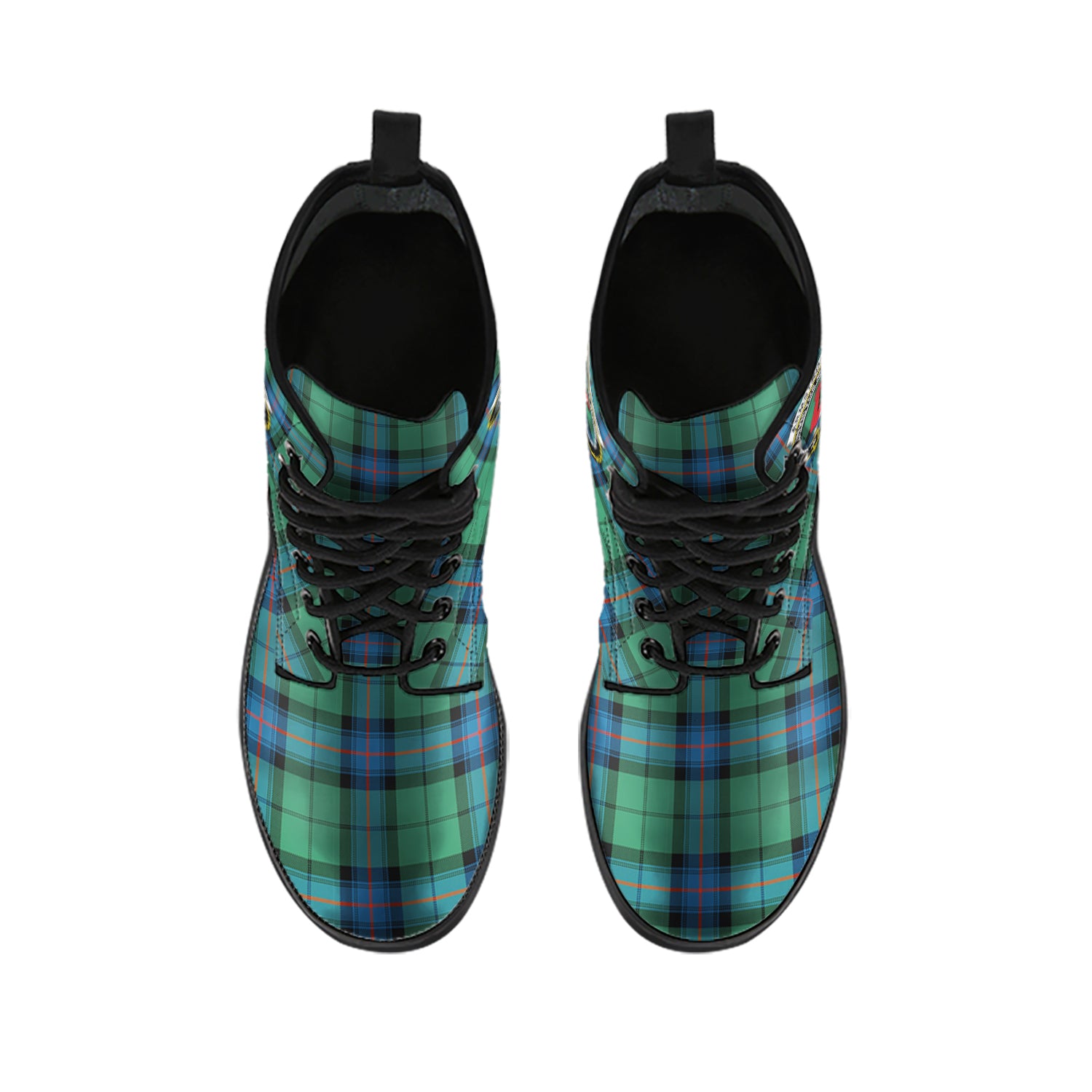 Armstrong Ancient Tartan Leather Boots with Family Crest - Tartanvibesclothing