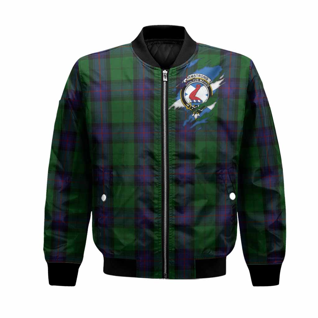 Armstrong Clan Crest In Me Tartan Bomber Jacket Scotland Flag Style