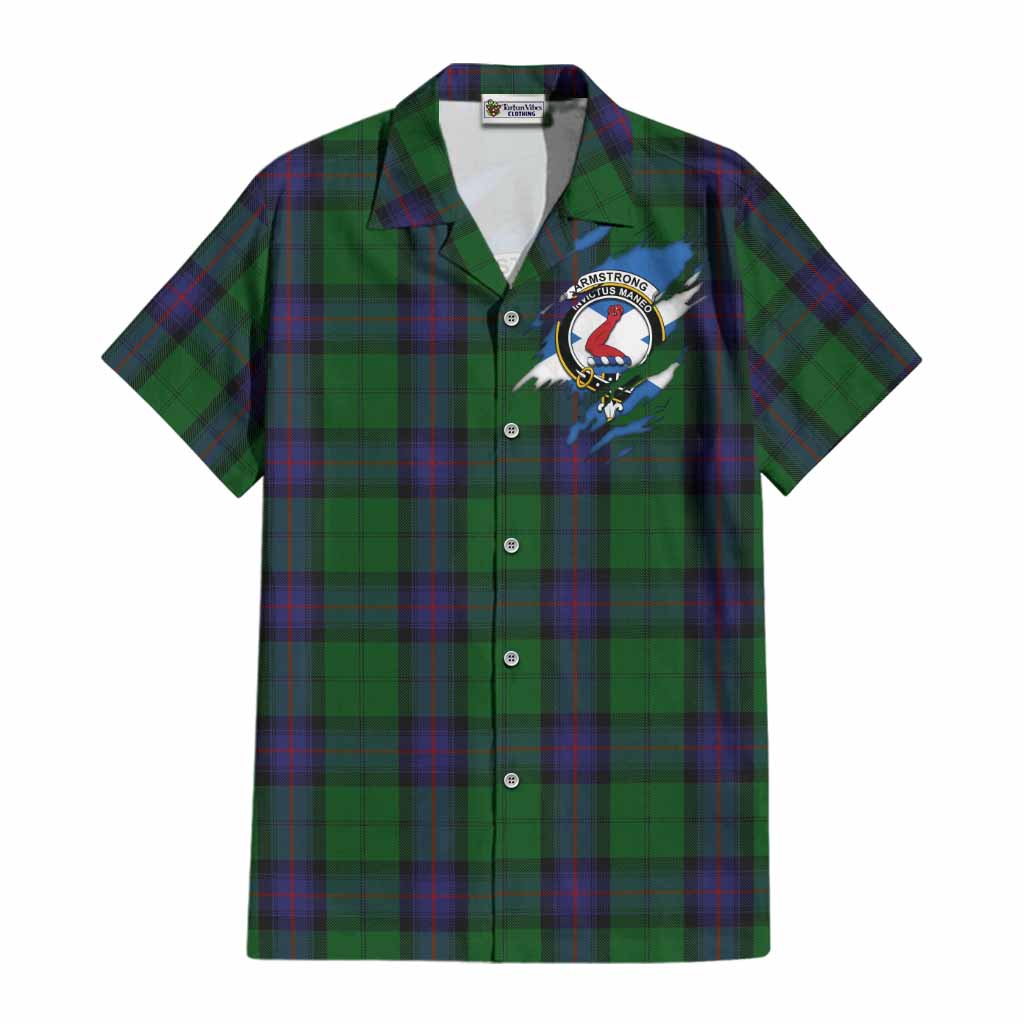 Armstrong Clan Crest In Me Tartan Cotton Hawaiian Shirt Scotland Flag Style