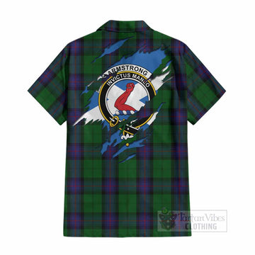Armstrong Clan Crest In Me Tartan Cotton Hawaiian Shirt Scotland Flag Style